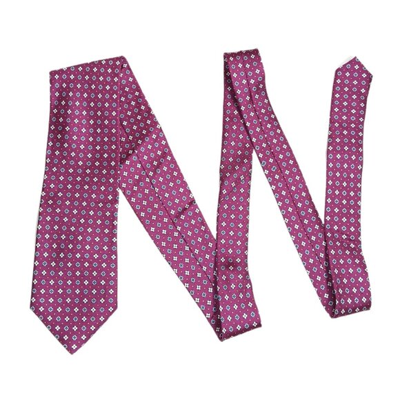 Cape Cod Neckwear Silk Tie Men’s 60.5” Fuchsia Blue Geometric Designer Classic - Picture 2 of 4
